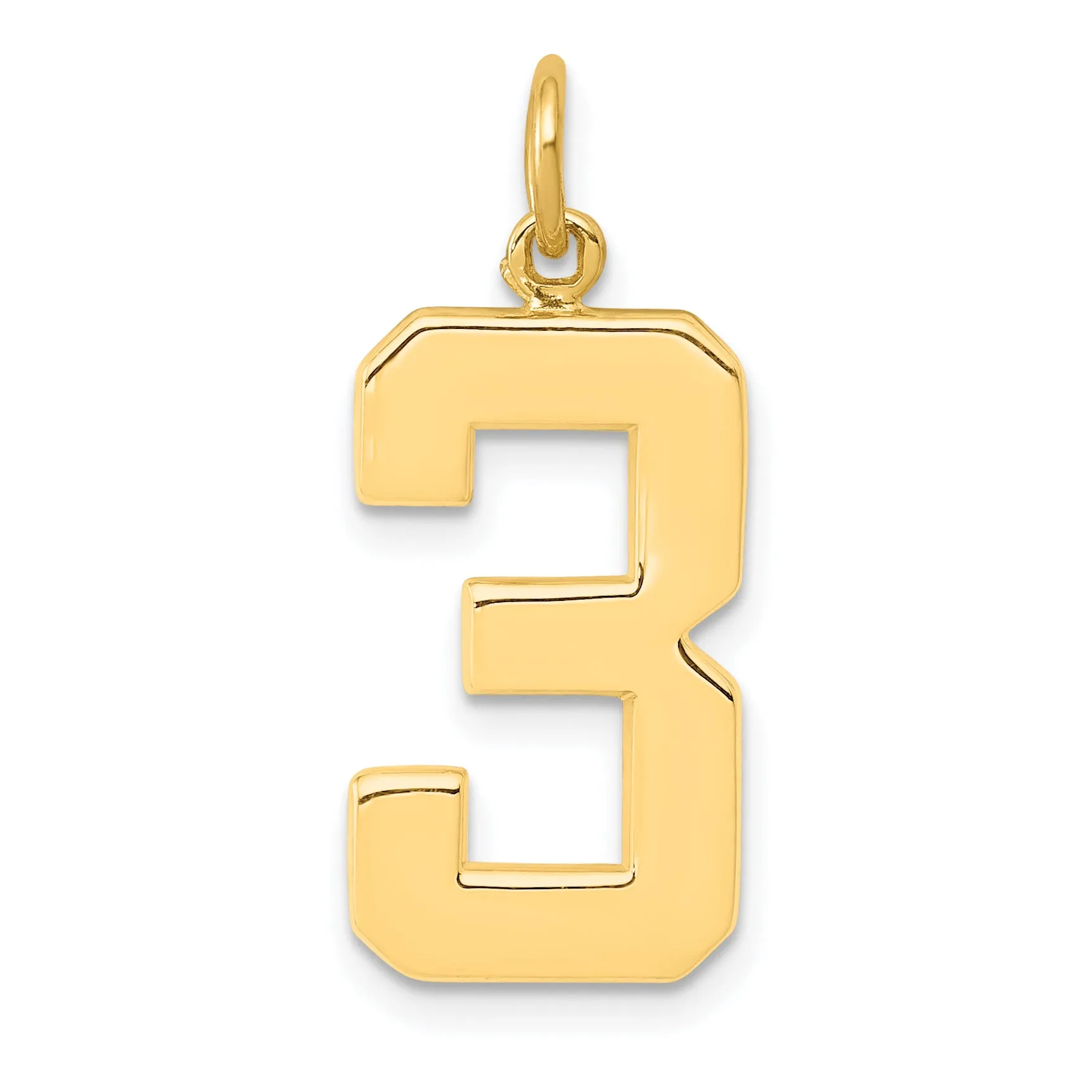 14K Gold Large Polished Number 3 Charm  Elegant Casted Design