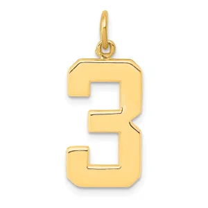 14K Gold Large Polished Number 3 Charm  Elegant Casted Design
