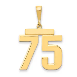 14K Gold Large Polished Number 75 Charm  Elegant Themed Pendant