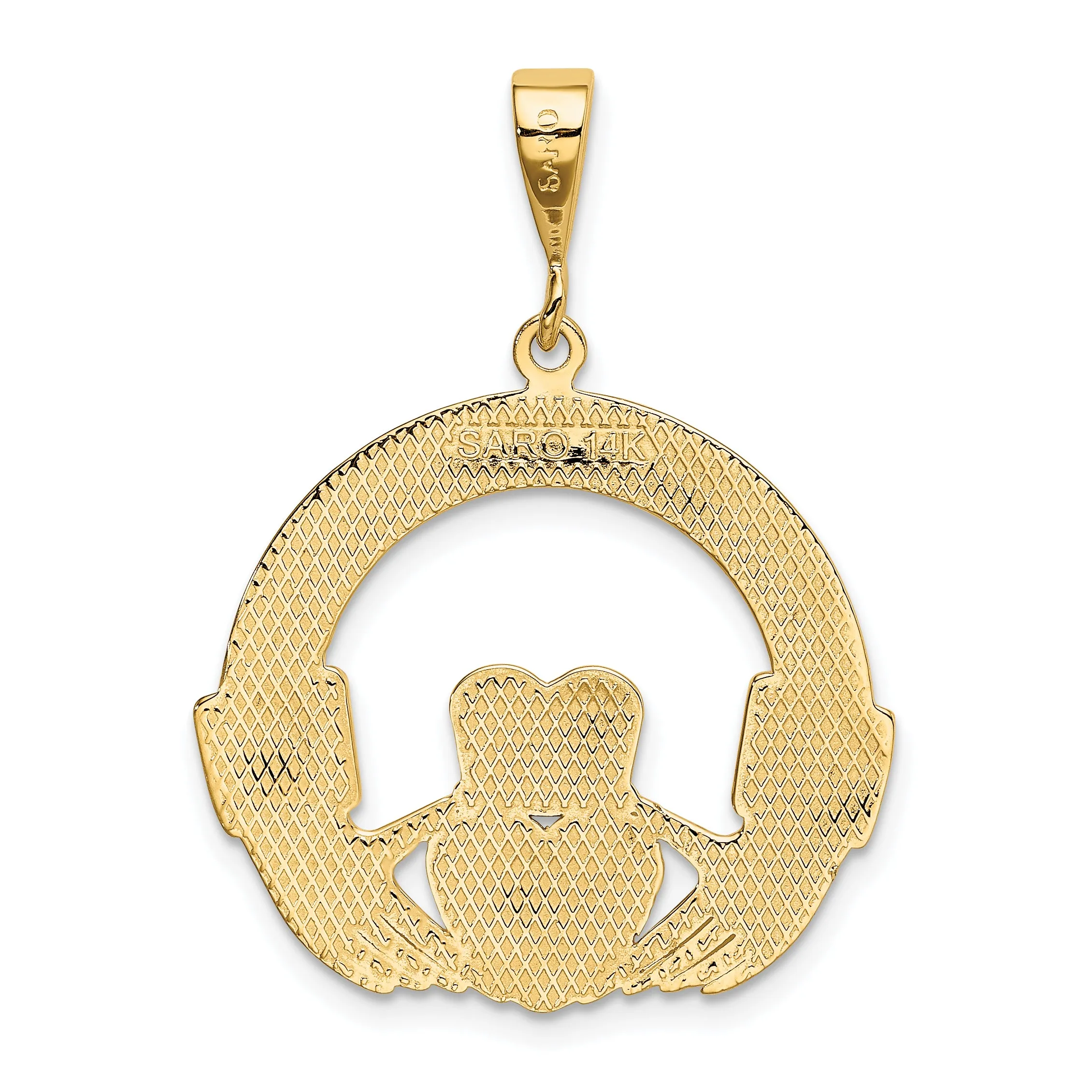 14K Gold Men's Claddagh Pendant with Polished Finish