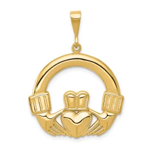 14K Gold Men's Claddagh Pendant with Polished Finish