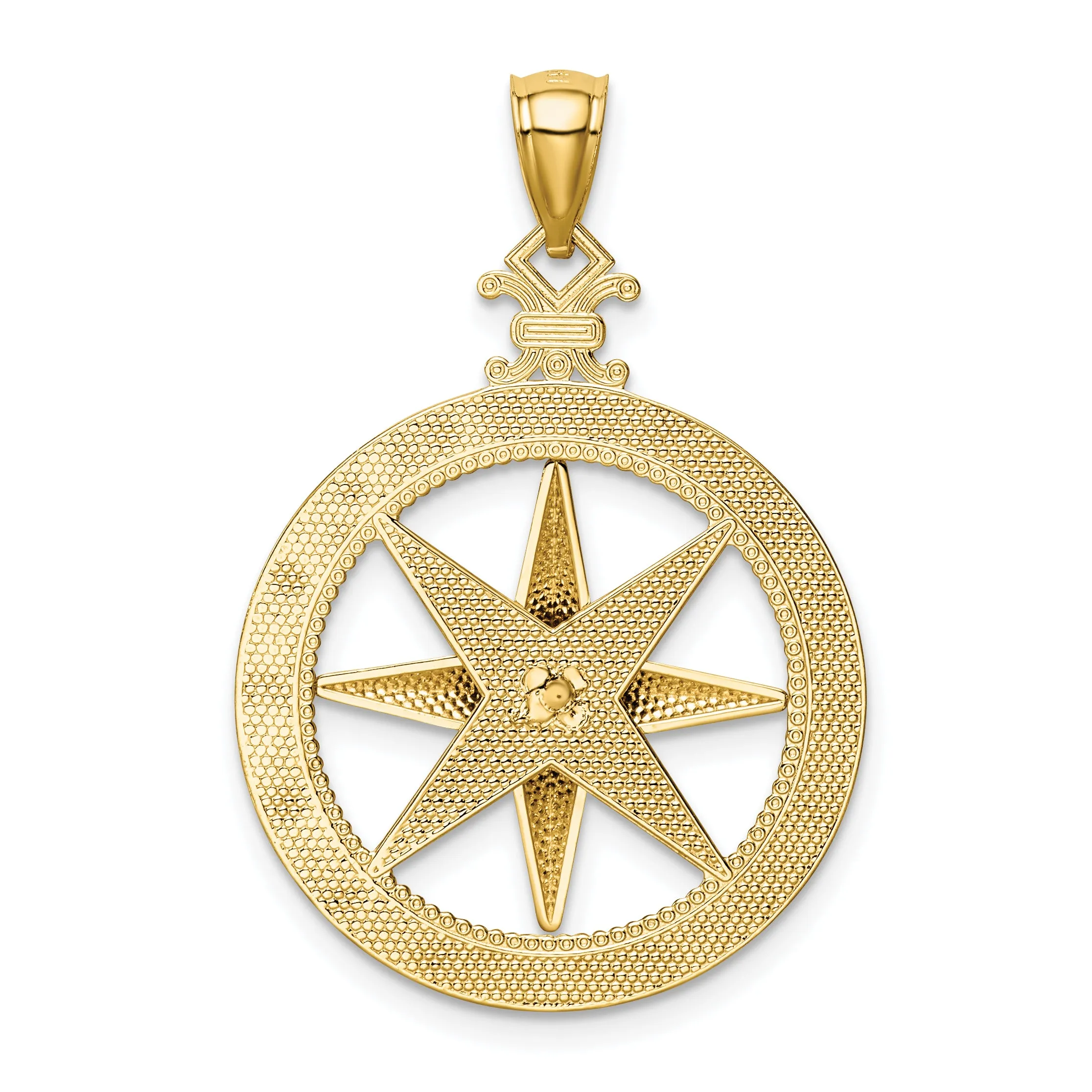 14K Gold Men's Diamond-Cut Polished Compass Pendant Sophisticated & Solid