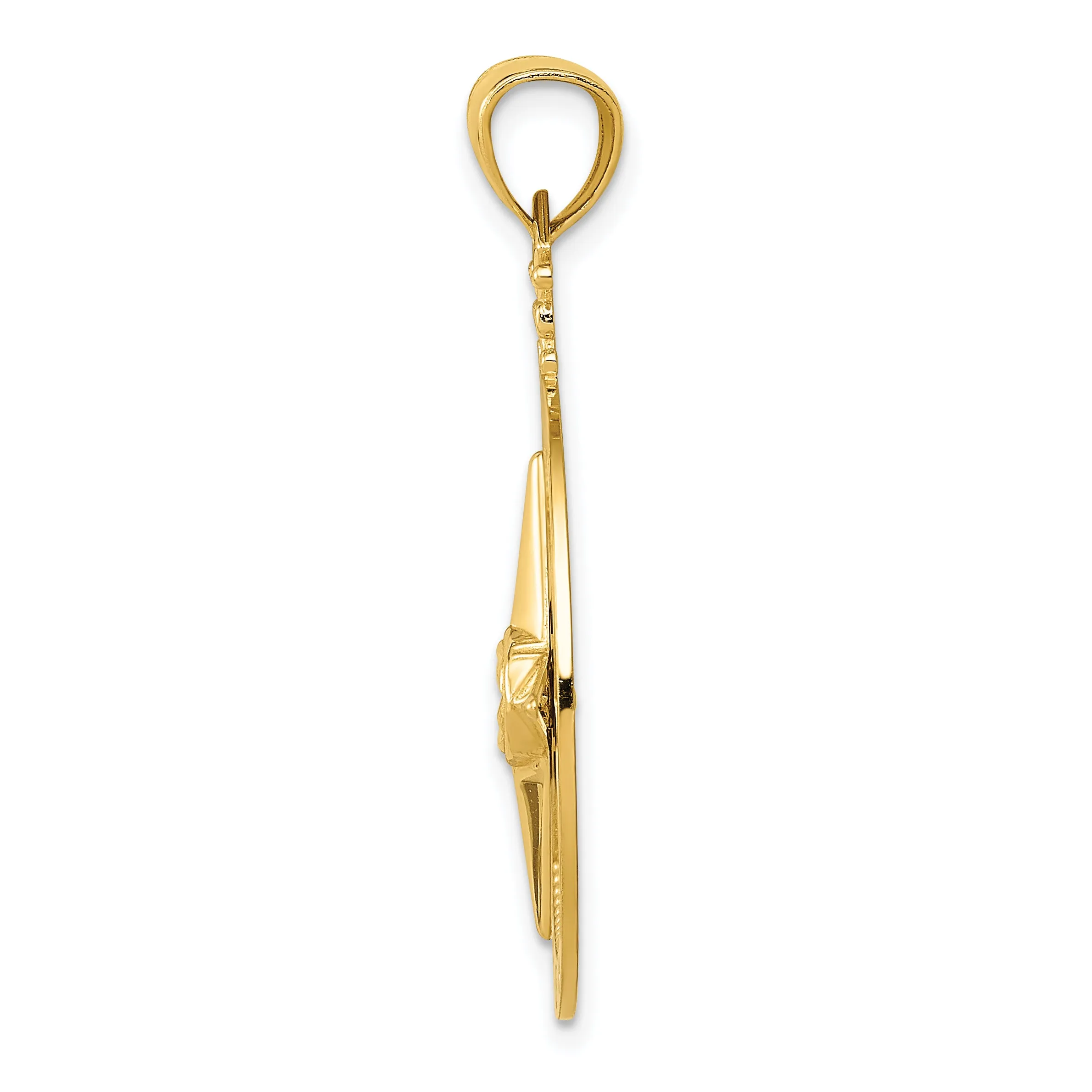 14K Gold Men's Diamond-Cut Polished Compass Pendant Sophisticated & Solid