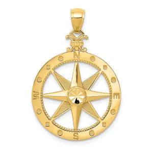 14K Gold Men's Diamond-Cut Polished Compass Pendant Sophisticated & Solid