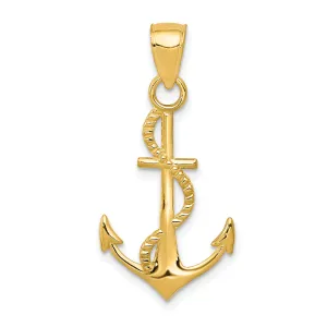 14K Gold Men's Polished Anchor with Rope Pendant Solid Elegant Design