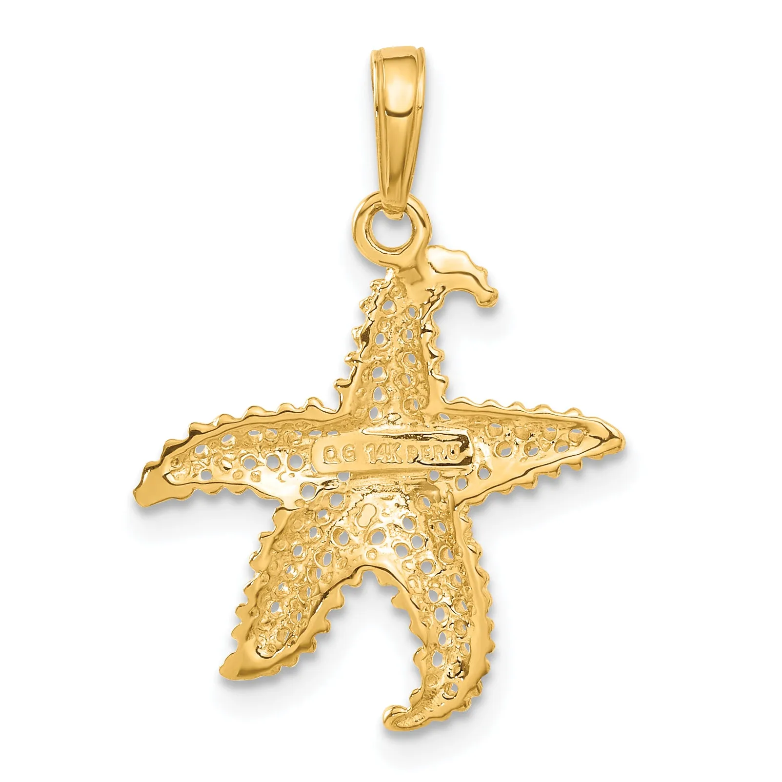 14K Gold Men's Starfish Pendant with Polished Open Back Design