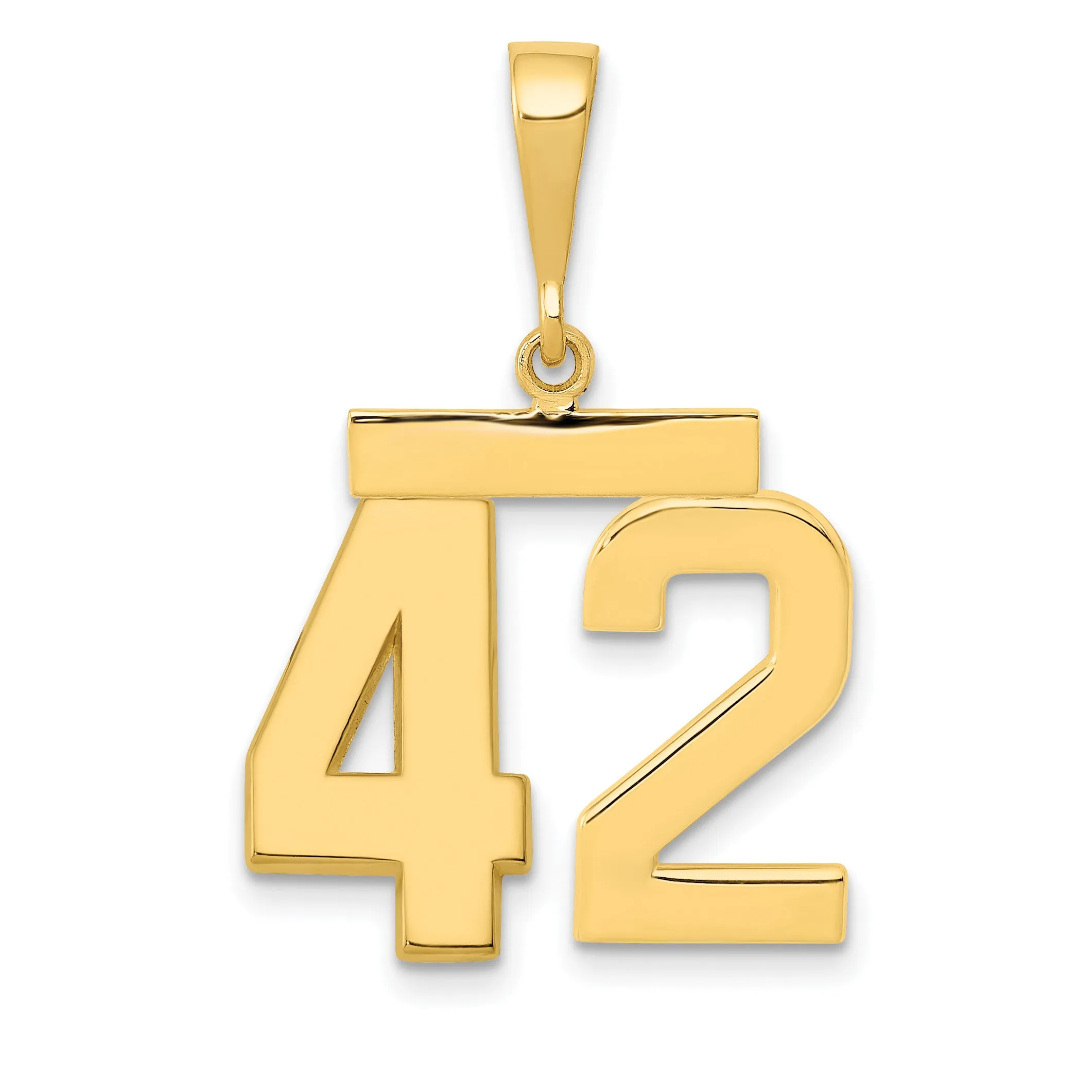 14K Gold Number 42 Charm with Polished Finish  Medium Themed Style