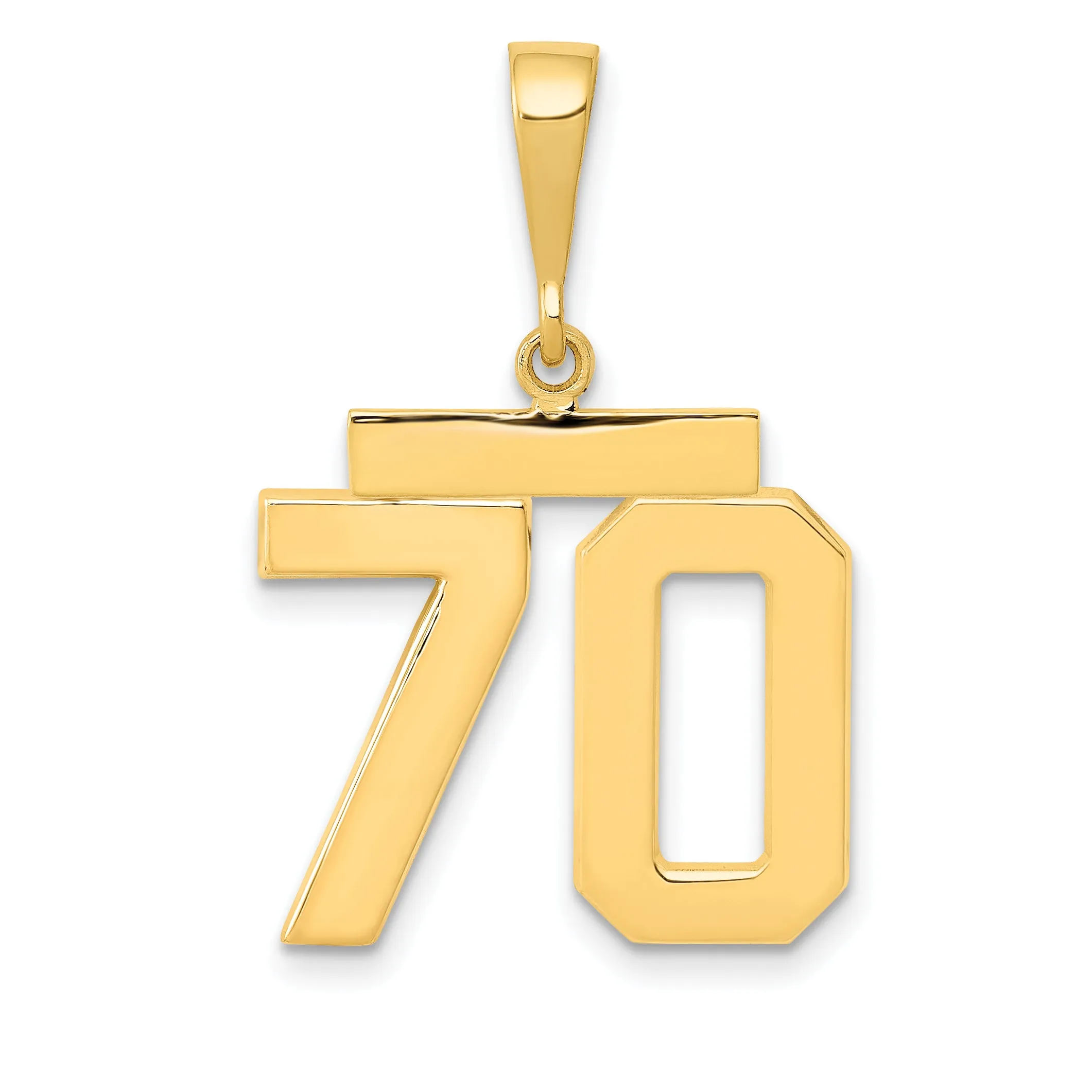 14K Gold Number 70 Charm with Polished Finish  Medium Size