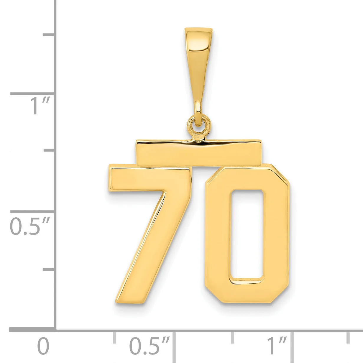 14K Gold Number 70 Charm with Polished Finish  Medium Size
