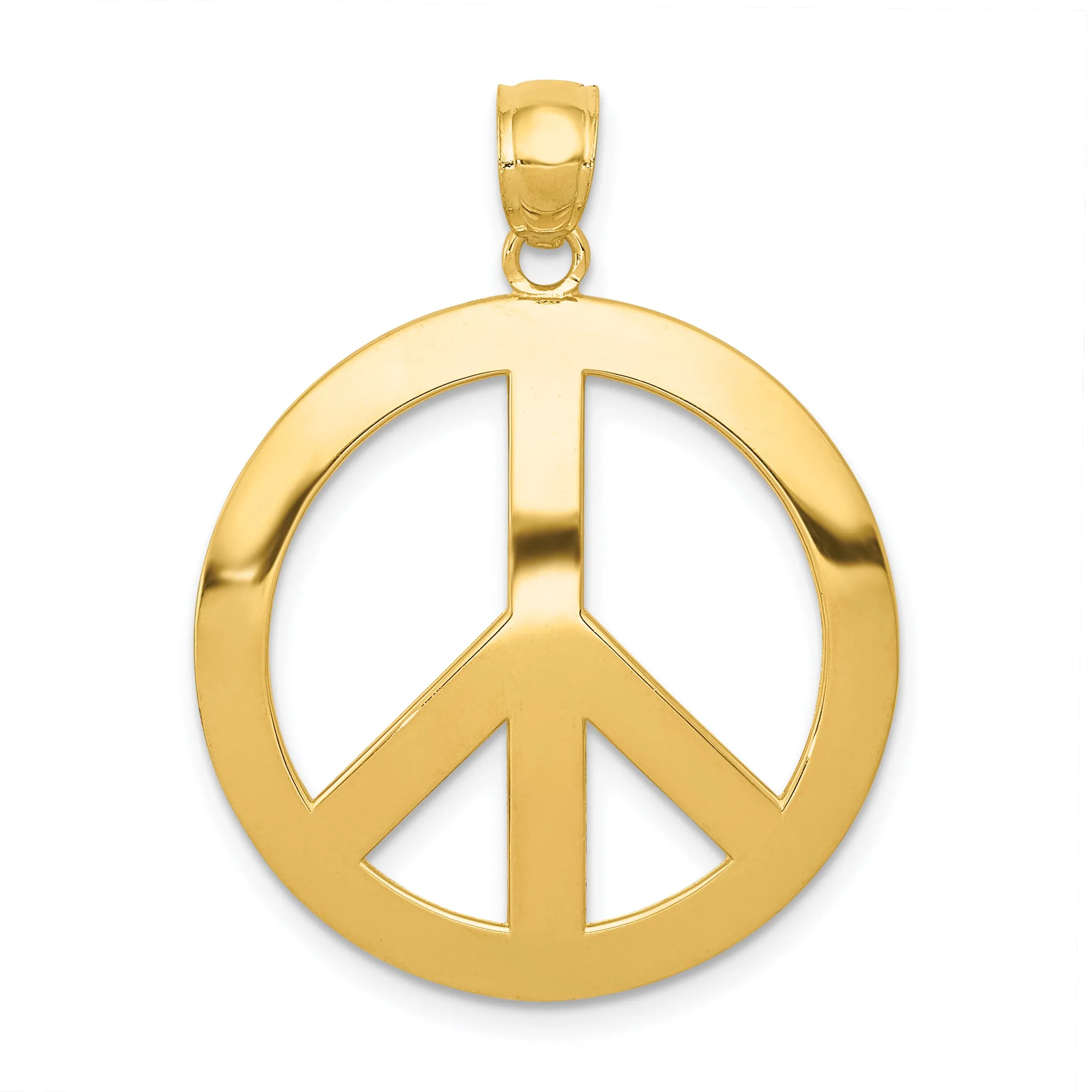 14K Gold Peace Sign Pendant for Men Polished, Solid, Casted Design