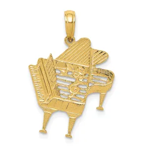 14K Gold Piano Pendant with Polished Finish and Textured Design