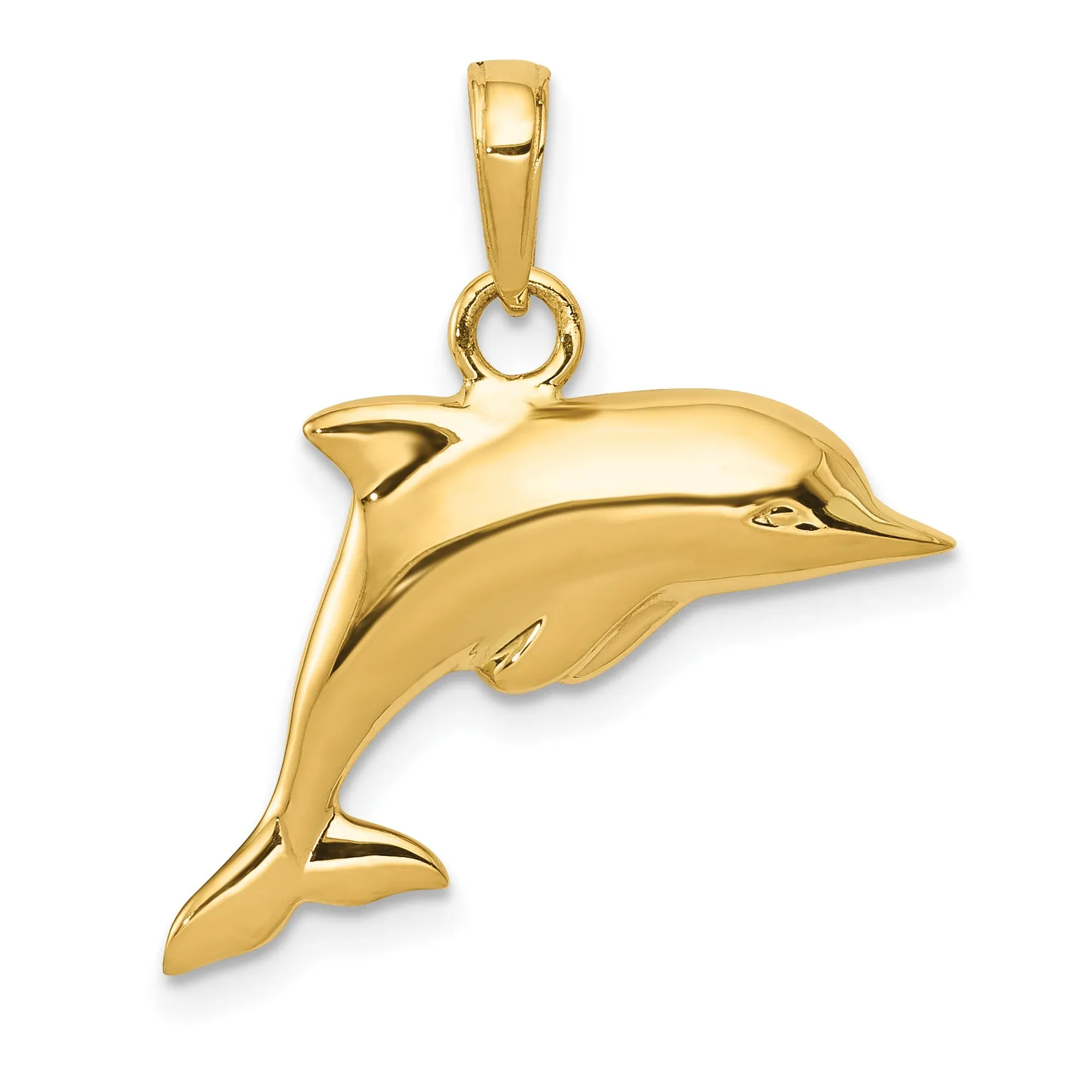 14K Gold Polished 3D Dolphin Pendant for Men  Elegant, Hollow Design