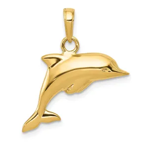 14K Gold Polished 3D Dolphin Pendant for Men  Elegant, Hollow Design