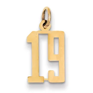 14K Gold Polished Elongated 19 Charm Pendant Small, Laser-Cut Design