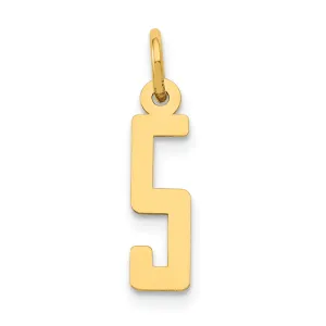 14K Gold Polished Number 5 Charm Laser Cut Small Elegant Design