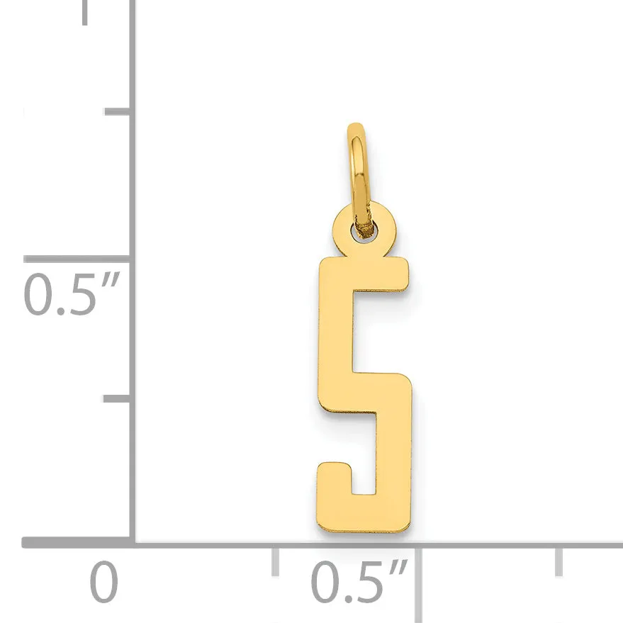 14K Gold Polished Number 5 Charm Laser Cut Small Elegant Design