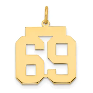 14K Gold Polished Number 69 Charm Medium Laser-Cut Themed Pendant