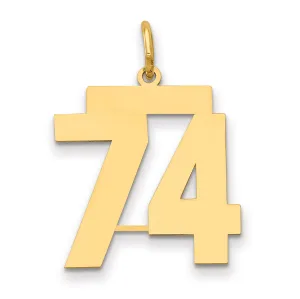 14K Gold Polished Number 74 Charm with Laser Cut Design