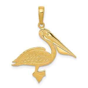 14K Gold Polished Pelican Pendant for Men with Textured Detail