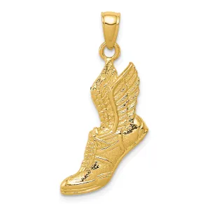 14K Gold Polished Running Shoe Pendant for Men  Solid and Textured Design