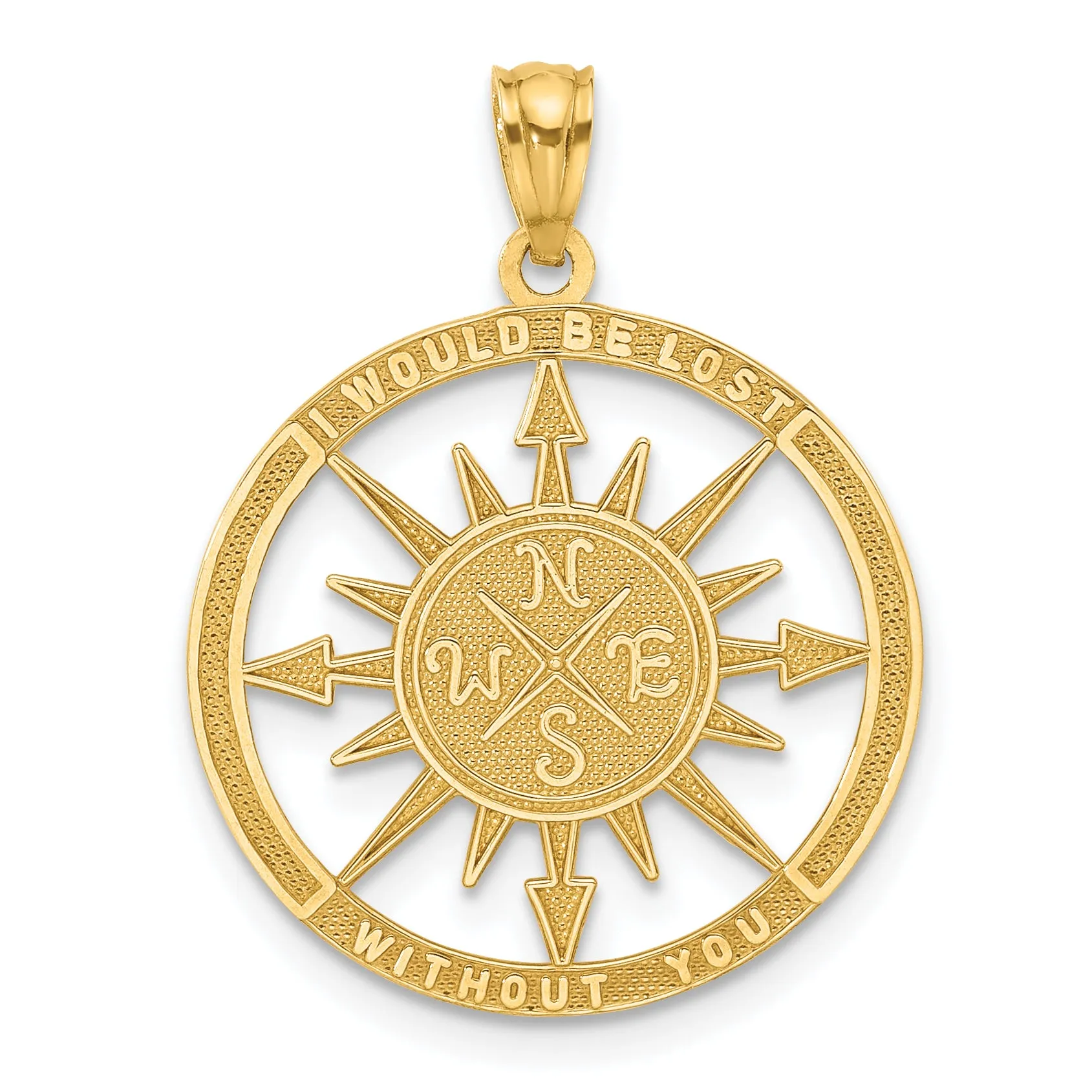 14K Gold Reversible Compass Pendant for Men with Satin-Polished Finish