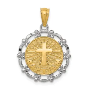 14K Gold Rhodium-Plated Baptism Pendant with Solid Cast Design
