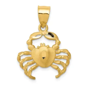 14K Gold Satin Diamond-Cut Crab Pendant for Men Brushed, Cast