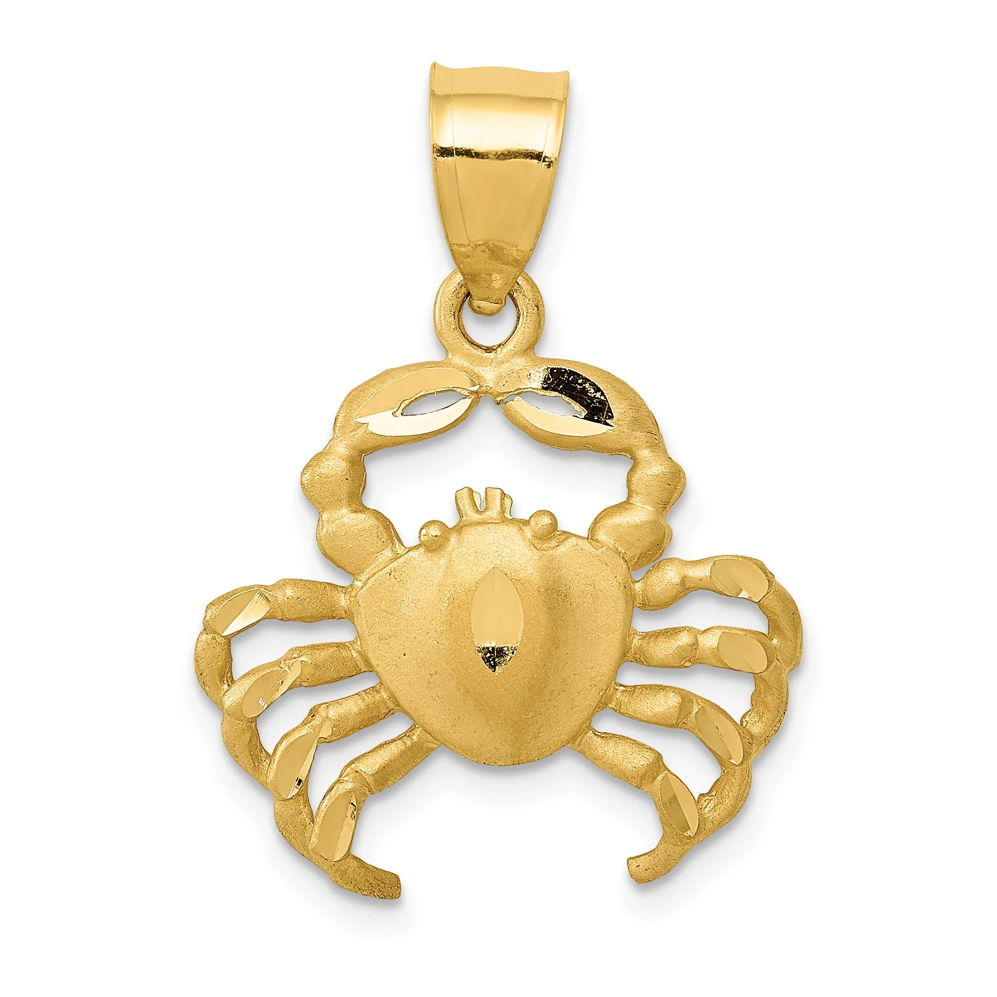 14K Gold Satin Diamond-Cut Crab Pendant for Men Brushed, Cast