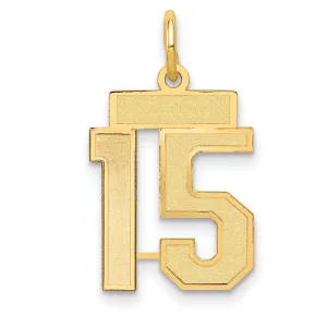 14K Gold Satin Finish Number 15 Charm  Small, Laser Cut Design