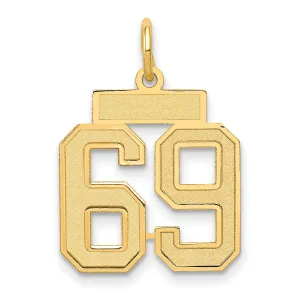 14K Gold Satin Finish Number 69 Charm Small, Laser Cut Design