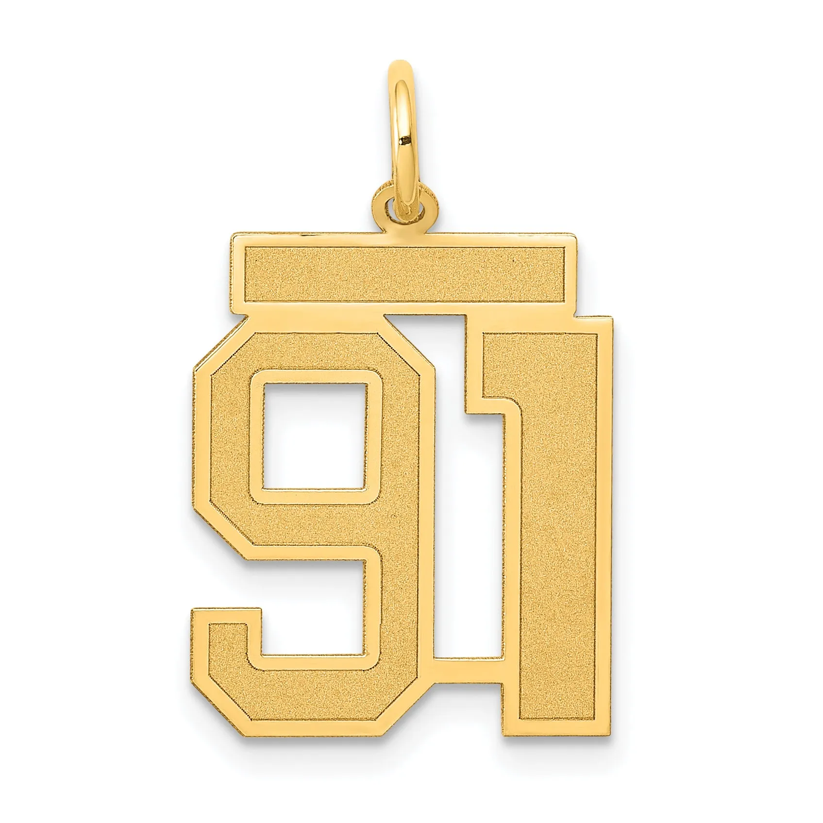 14K Gold Satin Finish Number 91 Charm with Brushed Texture