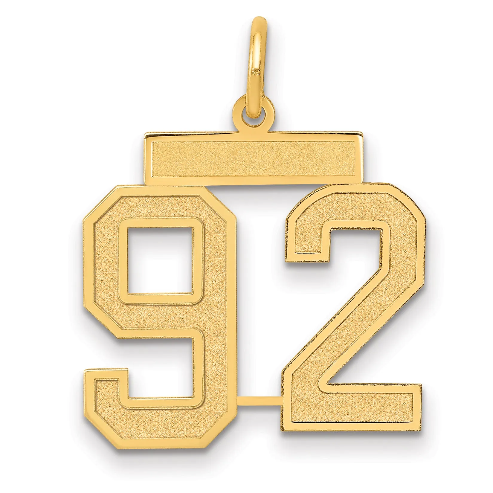 14K Gold Satin Finish Number 92 Charm with Brushed Texture
