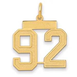 14K Gold Satin Finish Number 92 Charm with Brushed Texture