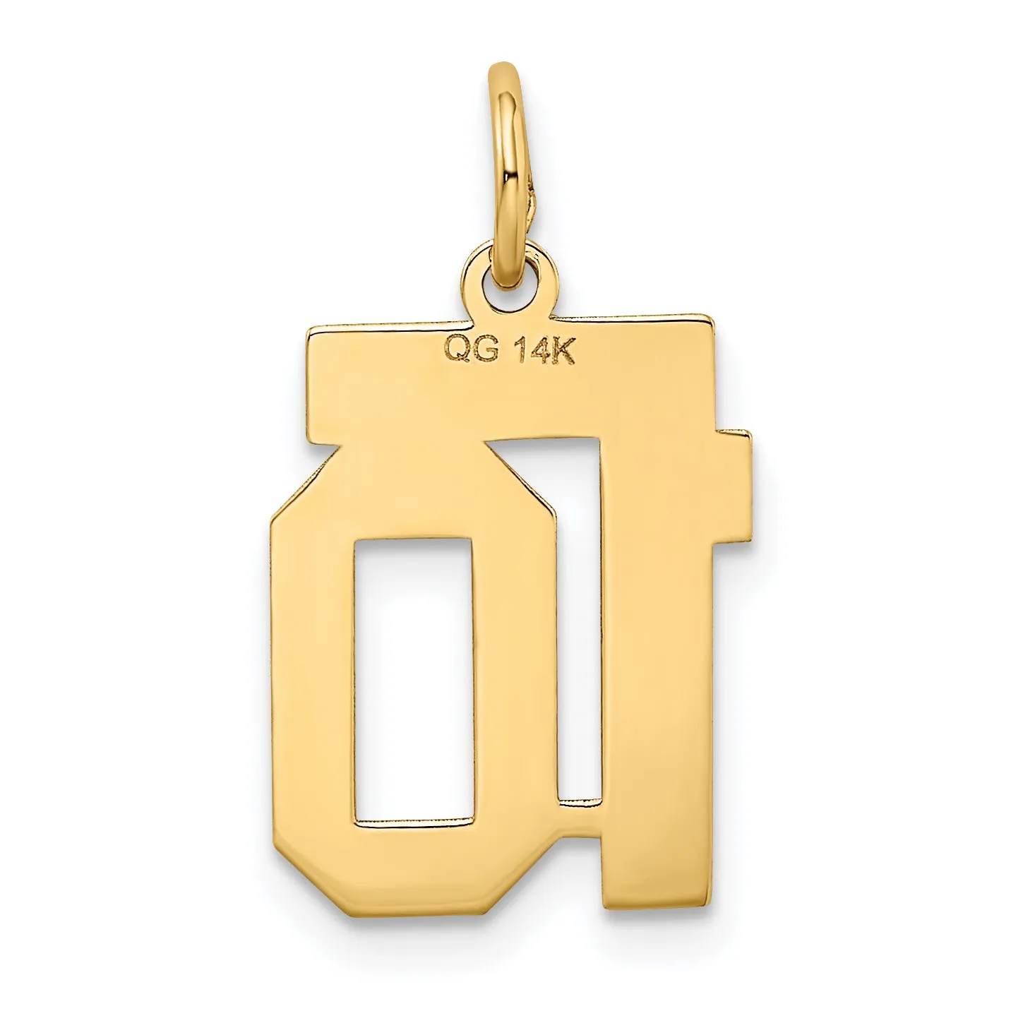 14K Gold Satin Number 10 Charm with Brushed Finish  Small, Elegant Design
