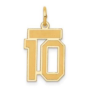 14K Gold Satin Number 10 Charm with Brushed Finish  Small, Elegant Design