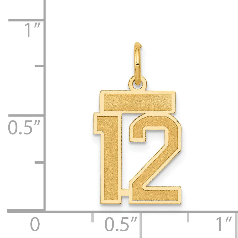 14K Gold Satin Number 12 Charm with Brushed Finish  Small & Elegant