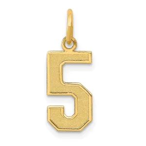 14K Gold Satin Number 5 Charm in Brushed Finish Laser-Cut Medium Size