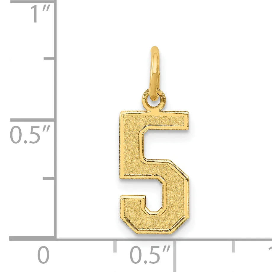 14K Gold Satin Number 5 Charm in Brushed Finish Laser-Cut Medium Size