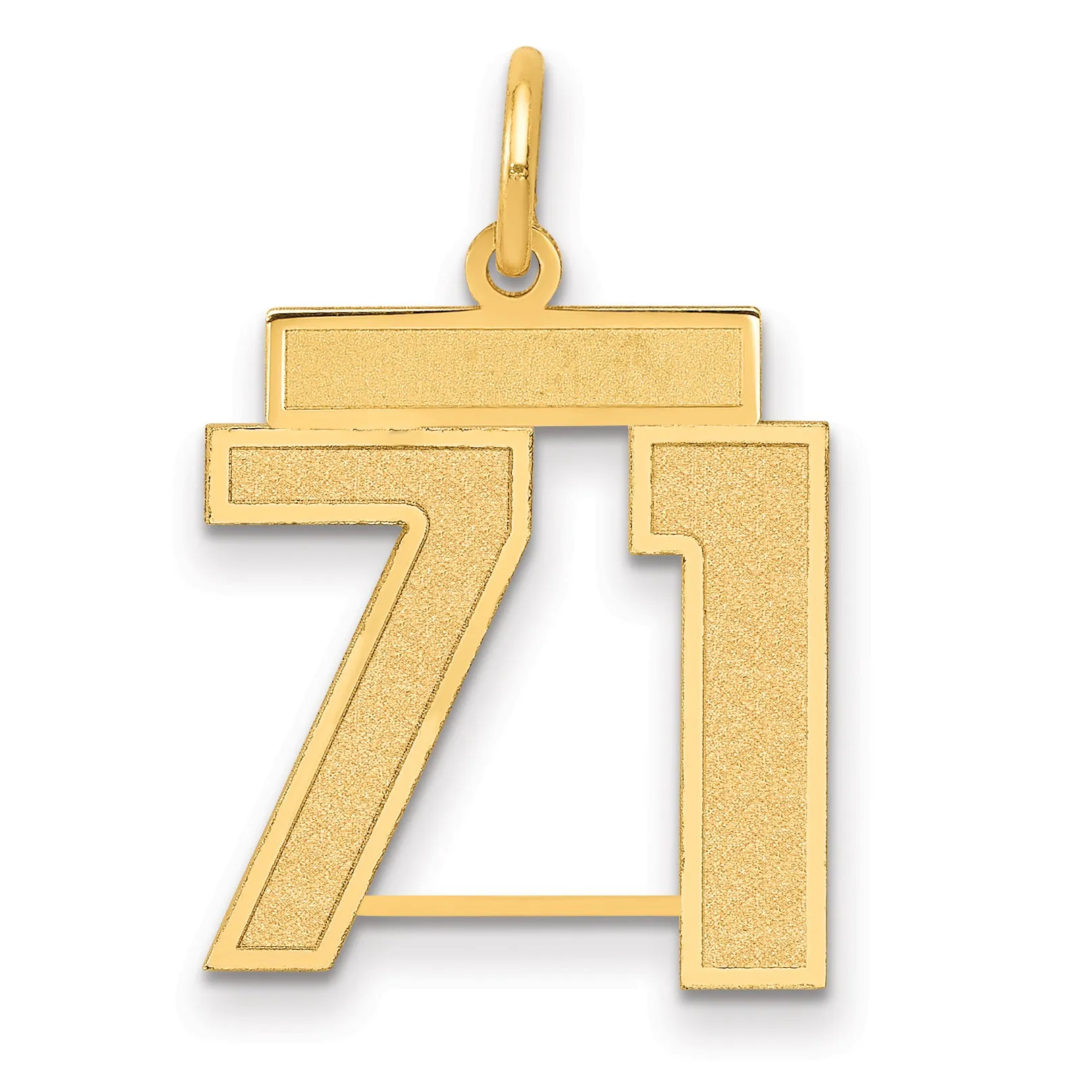 14K Gold Satin Number 71 Charm with Brushed Finish Medium