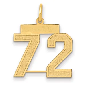 14K Gold Satin Number 72 Charm with Brushed Finish Medium