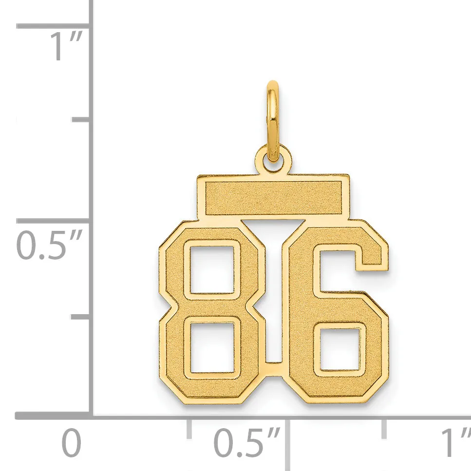 14K Gold Satin Number 86 Charm with Brushed Finish  Small, Laser-Cut