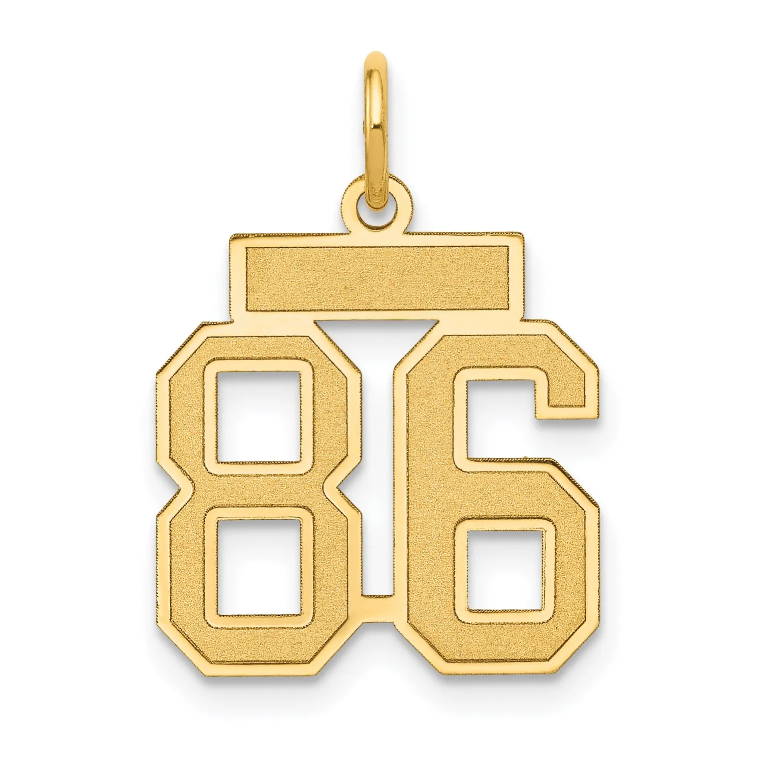 14K Gold Satin Number 86 Charm with Brushed Finish  Small, Laser-Cut