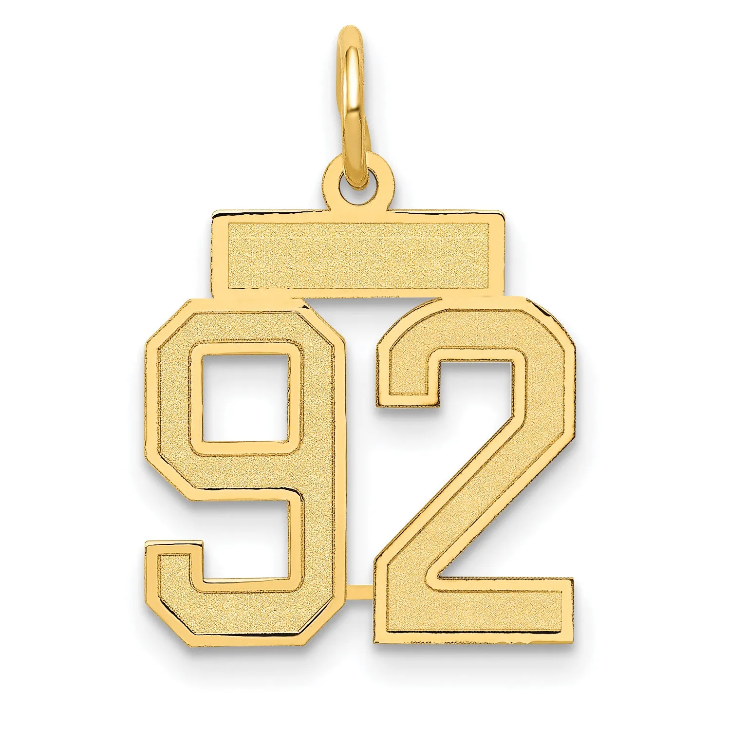 14K Gold Satin Number 92 Charm with Brushed Finish  Small & Elegant