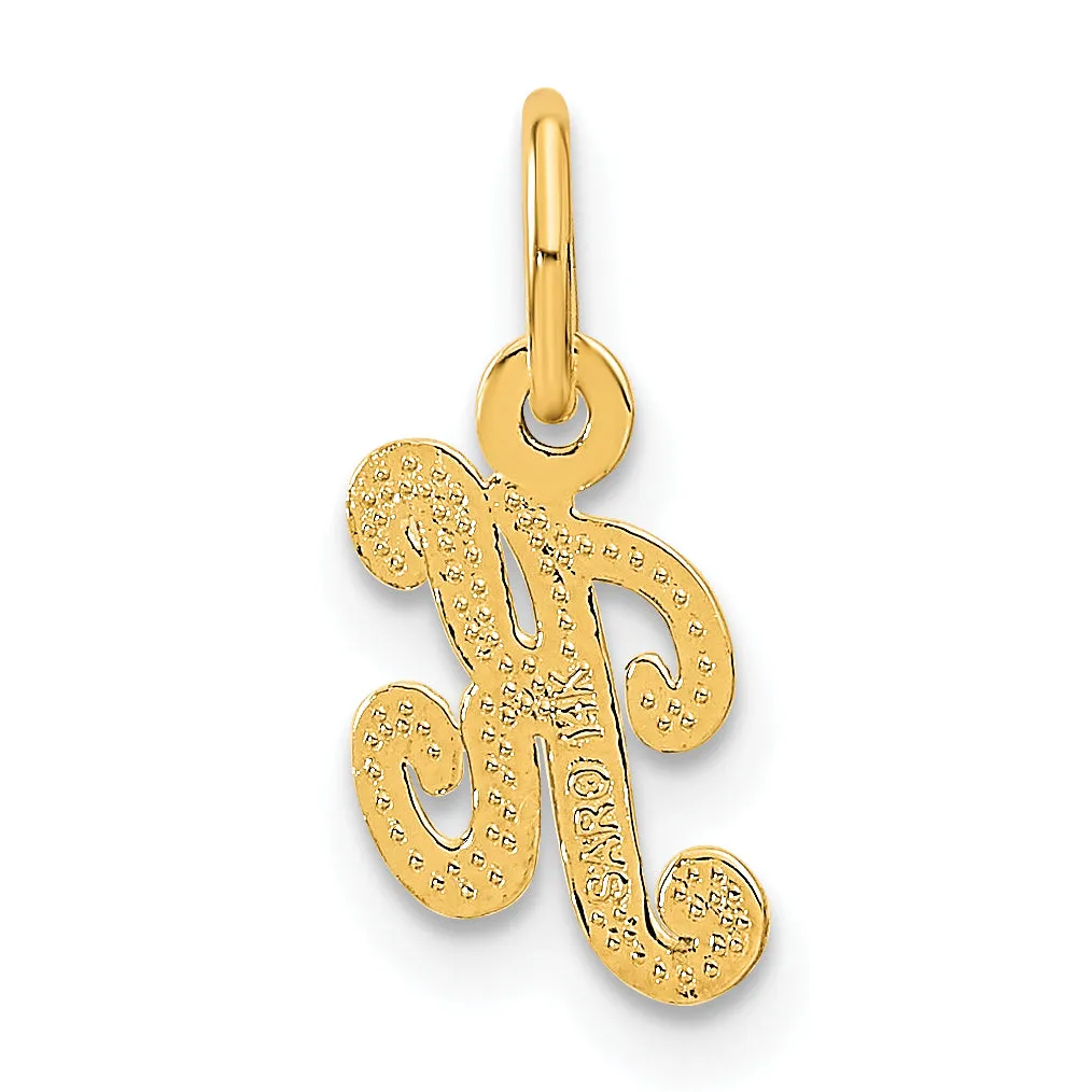 14K Gold Script Letter K Charm with Polished Textured Finish
