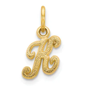 14K Gold Script Letter K Charm with Polished Textured Finish
