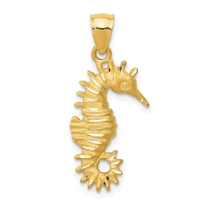 14K Gold Seahorse Pendant with Polished Diamond-Cut Finish for Men