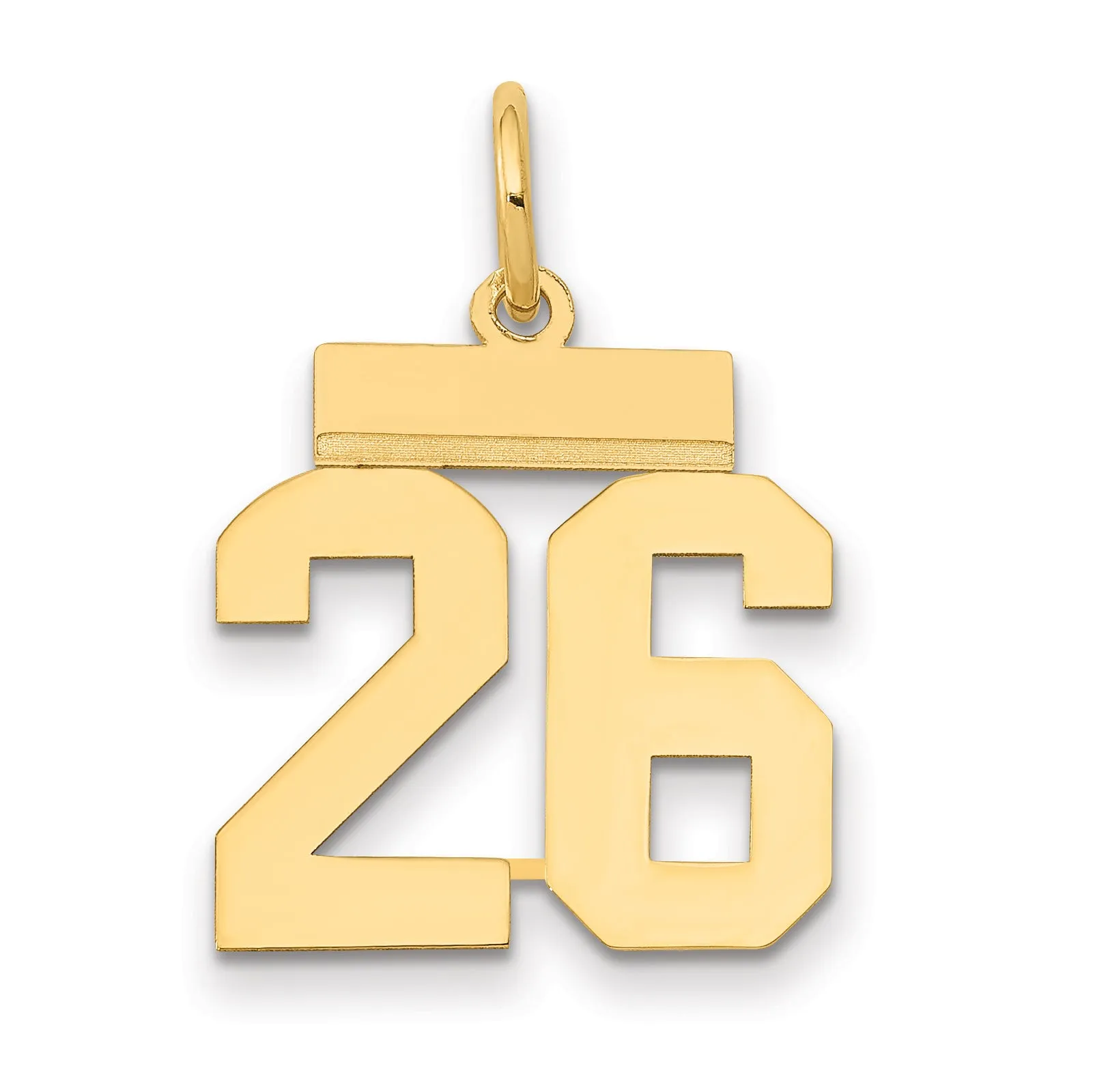 14K Gold Small Polished Number 26 Charm Laser Cut Elegant