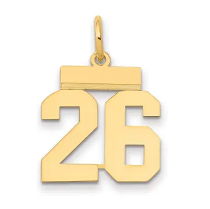 14K Gold Small Polished Number 26 Charm Laser Cut Elegant