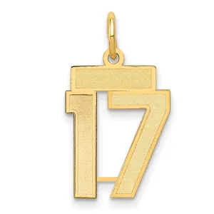 14K Gold Small Satin Number 17 Charm with Brushed Finish