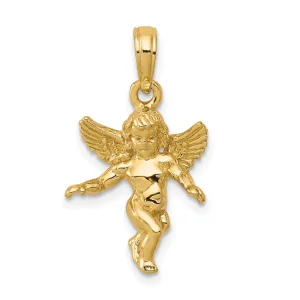 14K Gold Solid Angel Pendant with 3D Polished Finish  Elegant & Casted Design